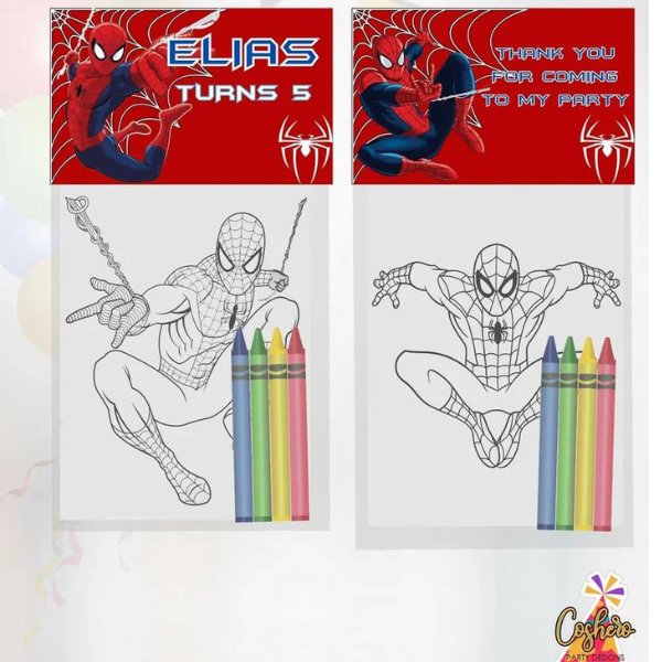 super hero spiderman coloring in book and pencils