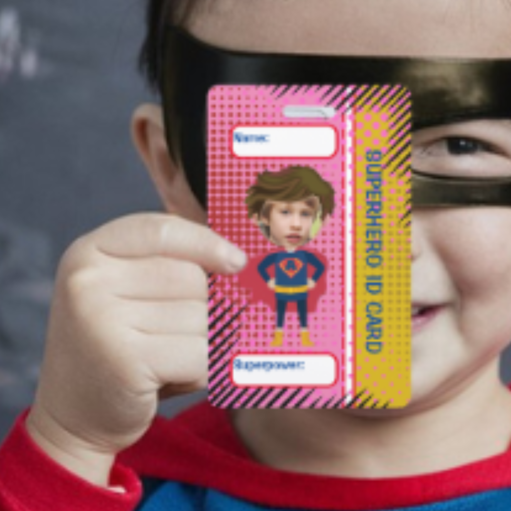 Customizable superhero id card for children