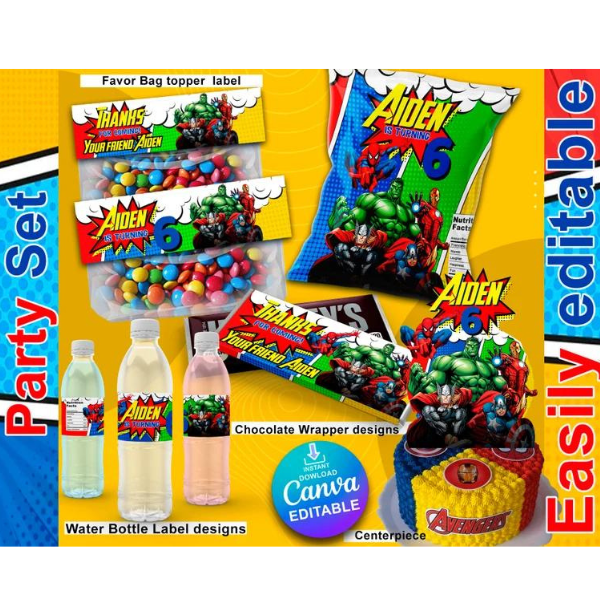 Editable party set superhero printables