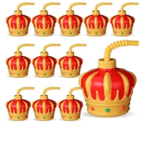 12 Pcs Prince Princess Gold Crown Party Favor Drinking Cups with Straws and Lids