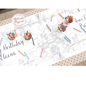 Prince and Princess Themed Birthday Party Personalized Coloring Table Runner