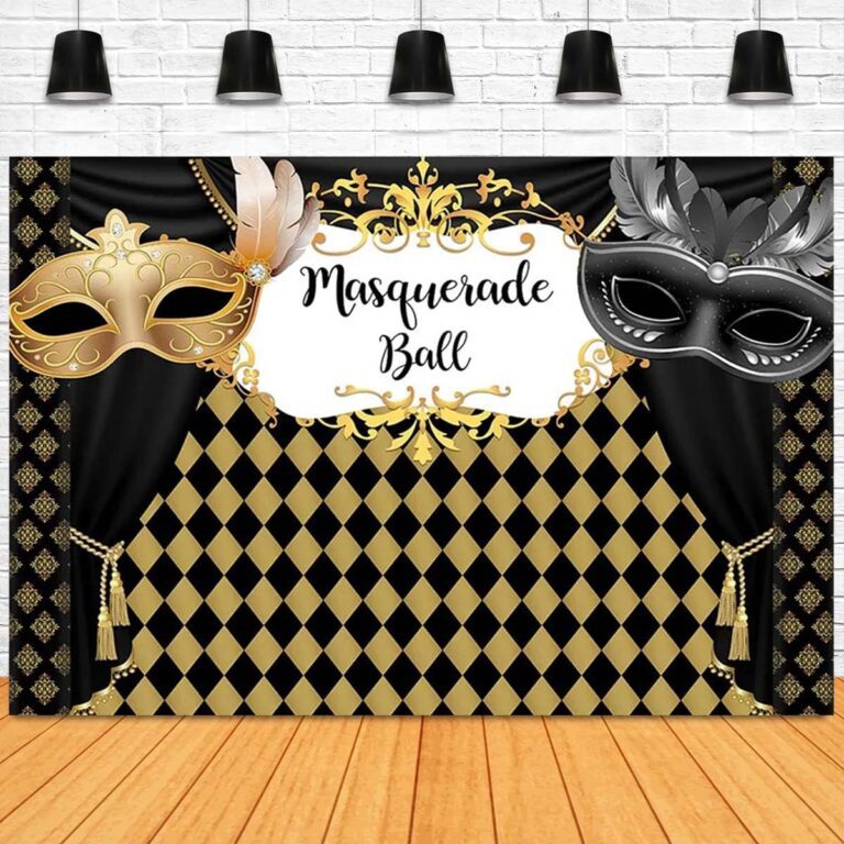 Masquerade Ball Dance Party Backdrop for Party Decorations Black and Gold Masks Photo Background Masquerade Mask Girl Birthday Party Carnival Decor Photoshoot Background Photo Studio,7X5FT