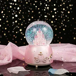 Castle Snow Globes Luminous Music Box Christmas Snow House Automatic Snowfall Crystal Ball with Color Changing LED Lights