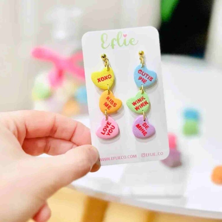 Conversation Hearts Candy Dangle Earrings Valentines