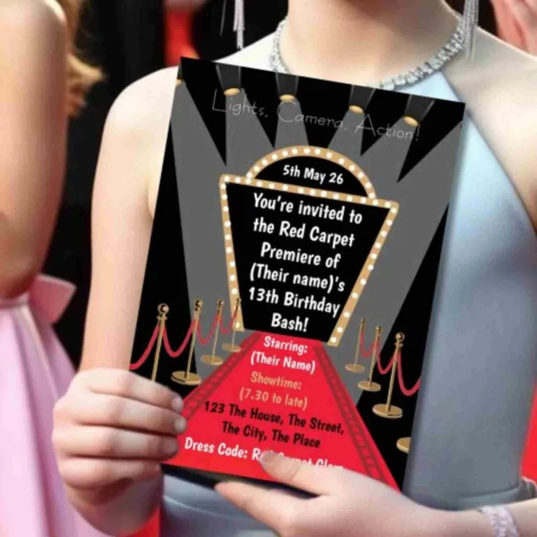 a teen girl holding an invitation to a movie premiere night