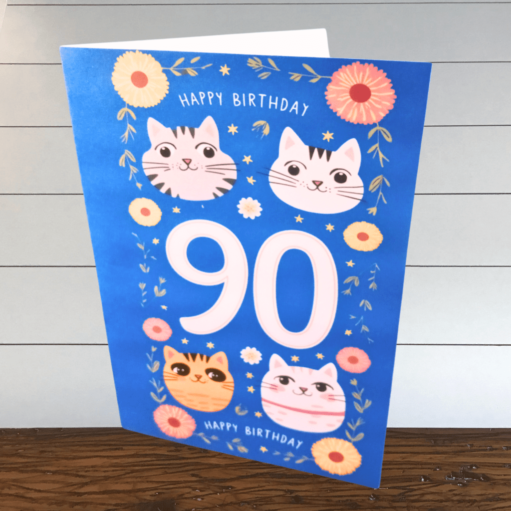 A cat themed 90th birthday card