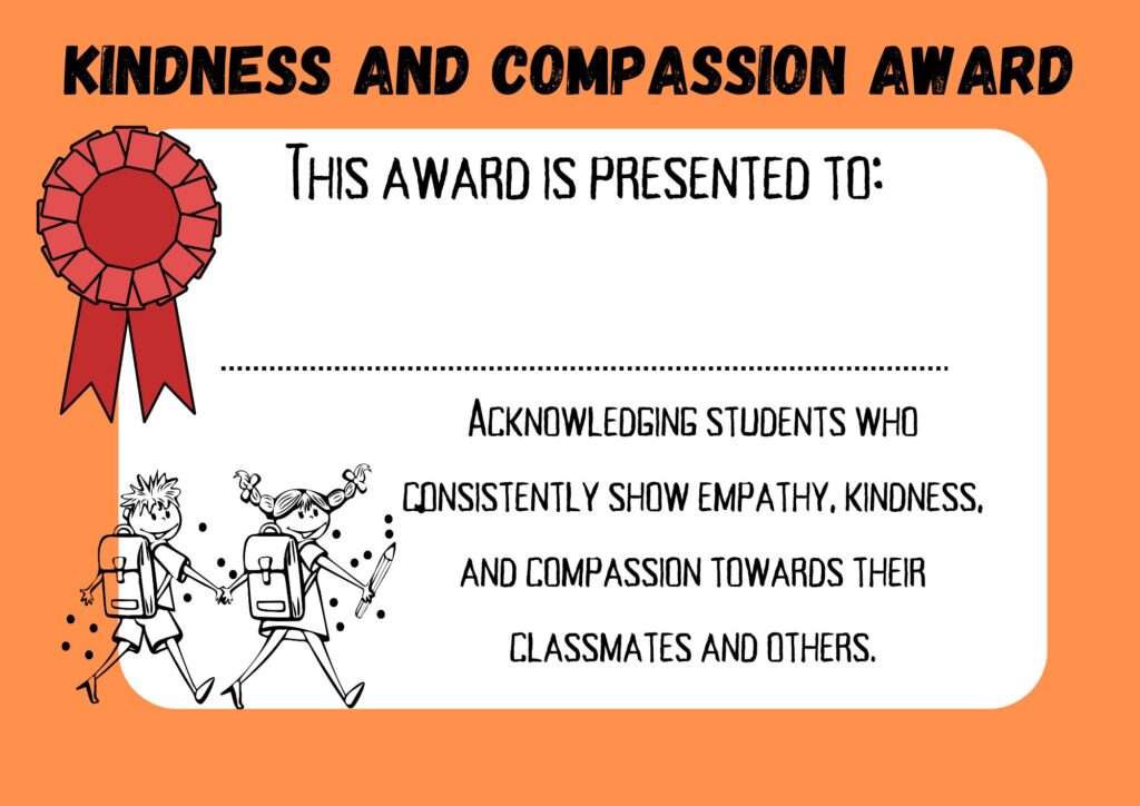 Kindness and Compassion Award school certificate