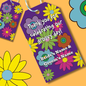 Purple gift tags with retro flower design