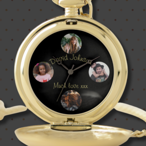 A pocket watch that has been personalised with photos