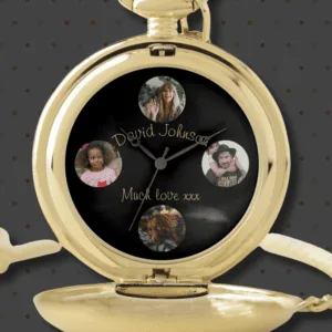 A pocket watch that has been personalised with photos
