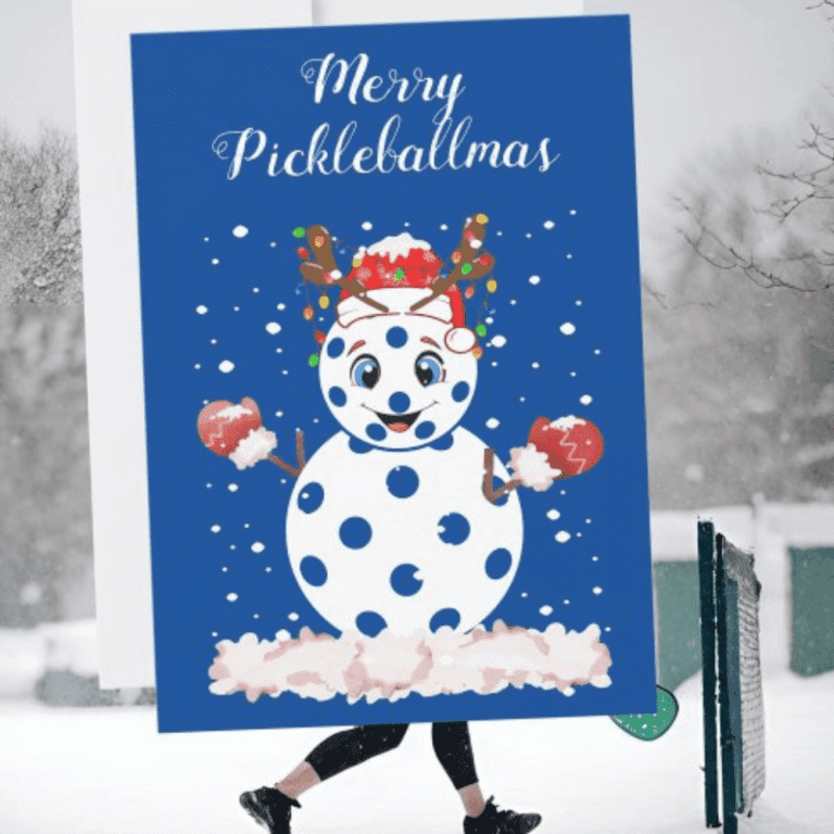 Christmas card with Pickleball snowman