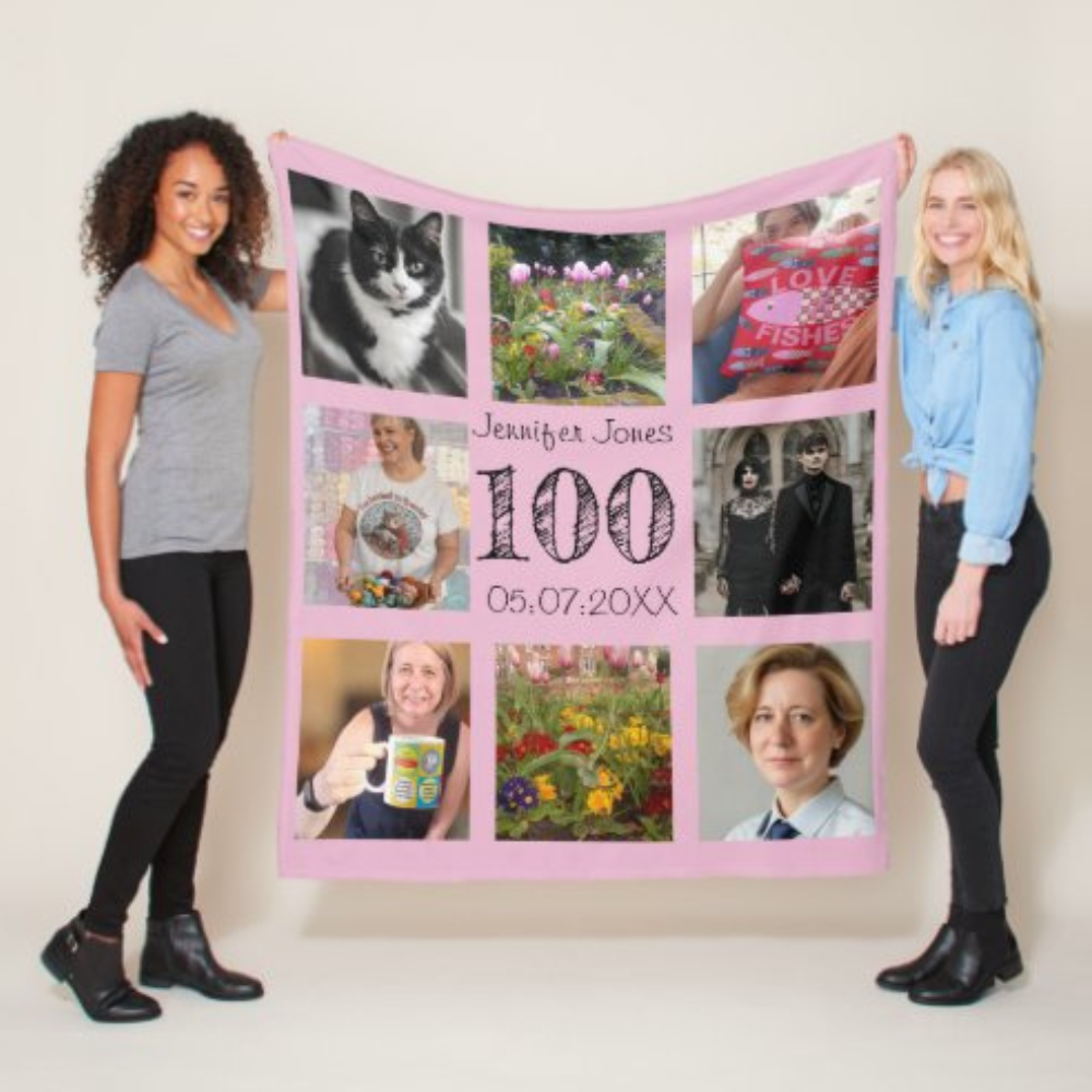 a blanket that has been personalized with photos