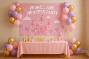 Royal party setup (decor + balloons)