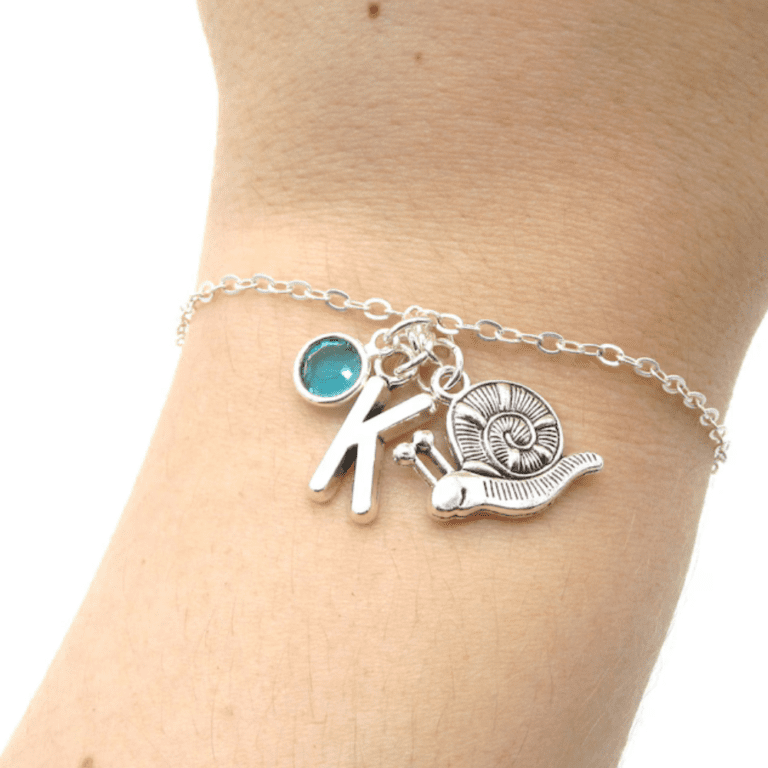 Snail Charm Bracelet- birthstone and initial