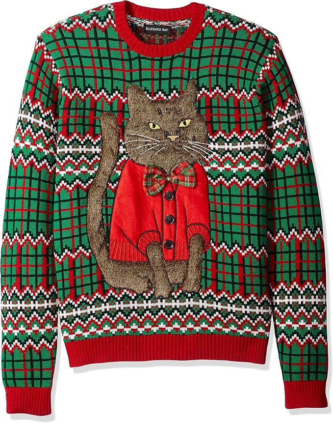 cute ugly christmas sweater with cat on