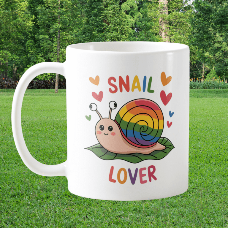 brightly colored snail lovers mug