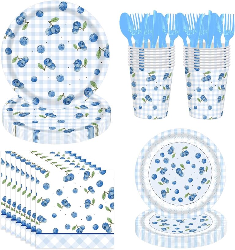 Bourns 168PCS Blueberry Happy Birthday Decorations,Happy Birthday Plates and Napkins Party Supplies,Blueberry Paper Plates and Napkins with Blue Plastic...