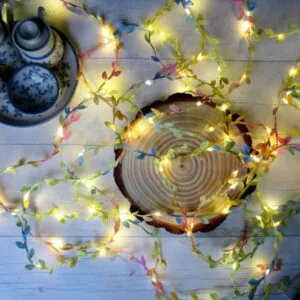Pastel fairy lights creating magical atmosphere in room