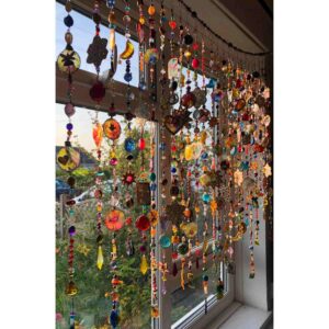 Handmade Multicolored Suncatcher Bead Strand: Moon, Star, Fairy Window Accent