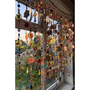 Handmade Multicolored Suncatcher Bead Strand: Moon, Star, Fairy Window Accent