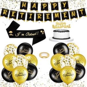 black and gold retirement party decor