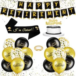 black and gold retirement party decor