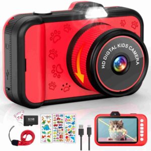 CHAKEYAKE Kids Camera, 3.5" Big Screen Digital Camera with 360°Rotating Zoom Lens