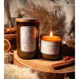 A repurposed beer bottle container filled with Earth friendly soy wax and your choice of scent. Topped with a natural wooden lid