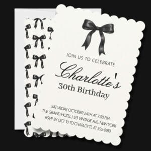 personalised black bow party invite
