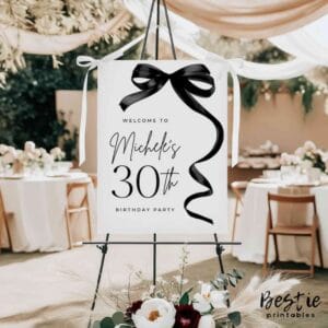 black bows party sign