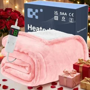 Pink fleece heated blanket